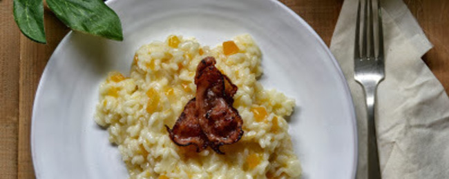 Risotto de calabaza con bacon crujiente