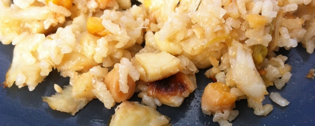 Arroz al horno con bacalao y coliflor